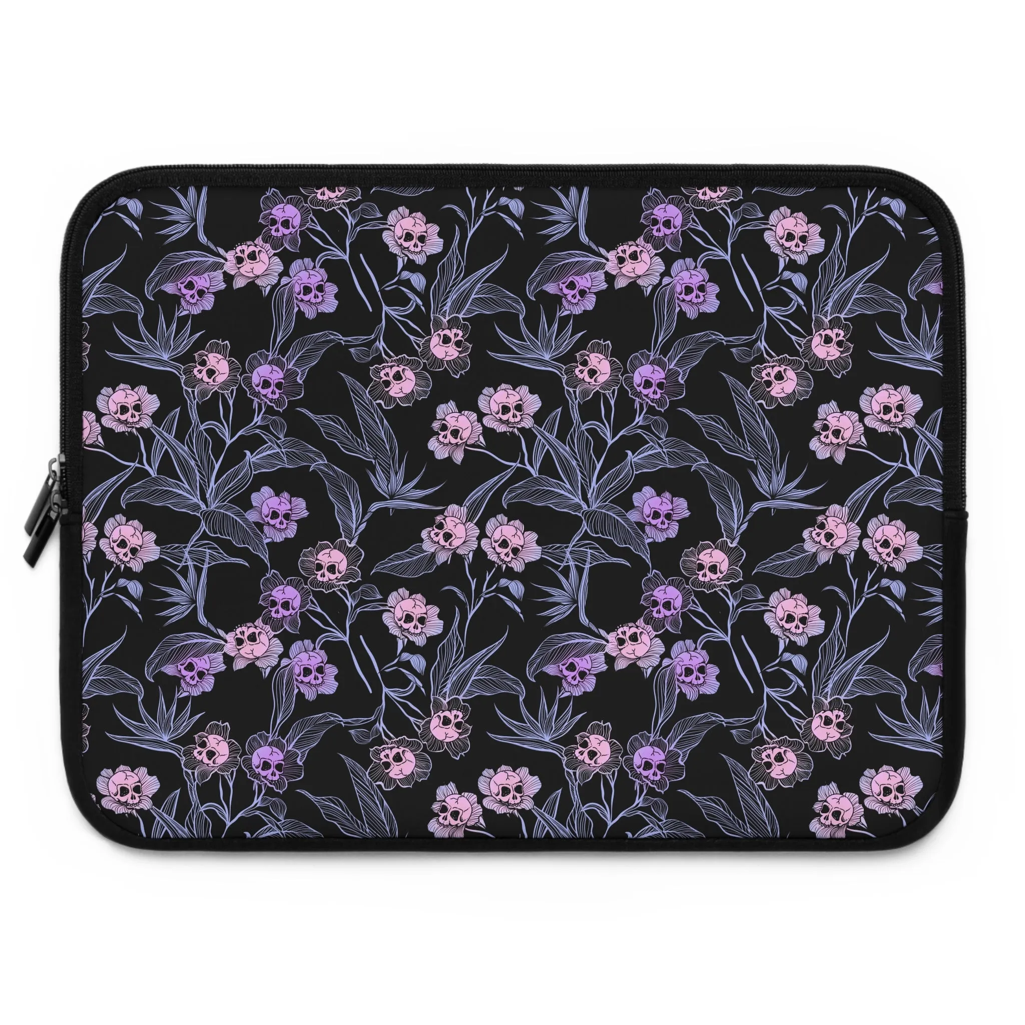 Pastel Goth Floral Neoprene Laptop Sleeve - Pink   Black