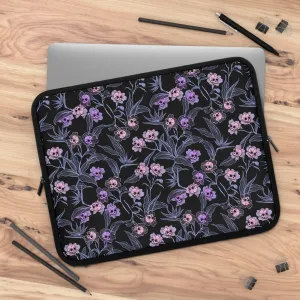 Pastel Goth Floral Neoprene Laptop Sleeve - Pink   Black