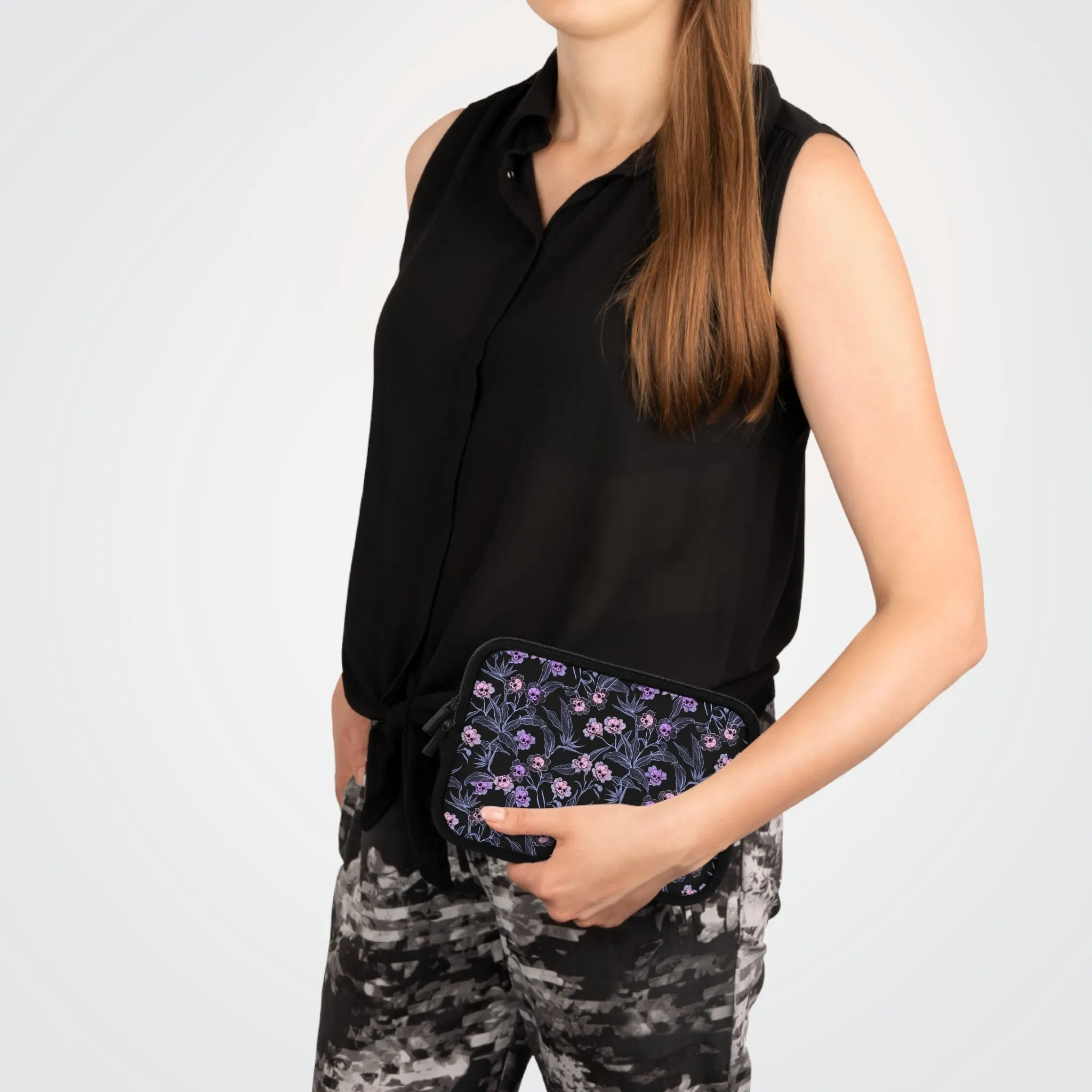 Pastel Goth Floral Neoprene Laptop Sleeve - Pink   Black