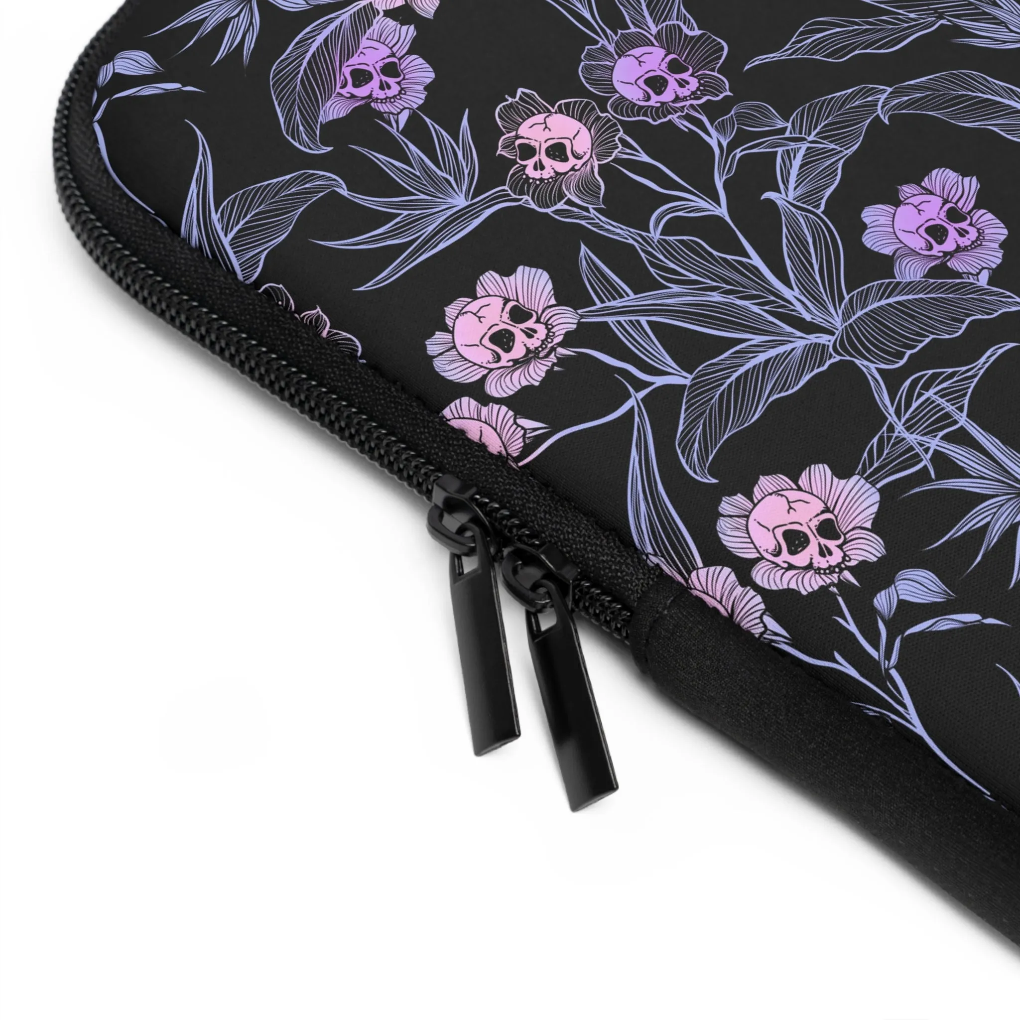 Pastel Goth Floral Neoprene Laptop Sleeve - Pink   Black