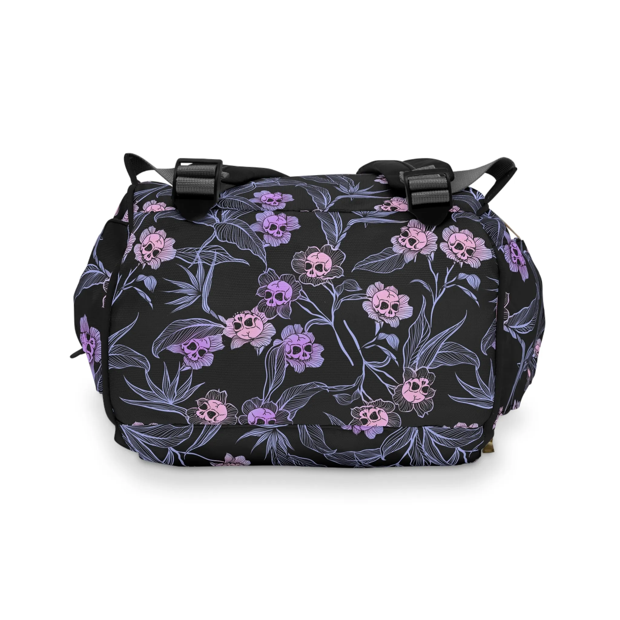 Pastel Goth Floral Skull Multifunctional Diaper Backpack - Pink   Black