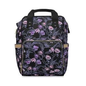 Pastel Goth Floral Skull Multifunctional Diaper Backpack - Pink   Black