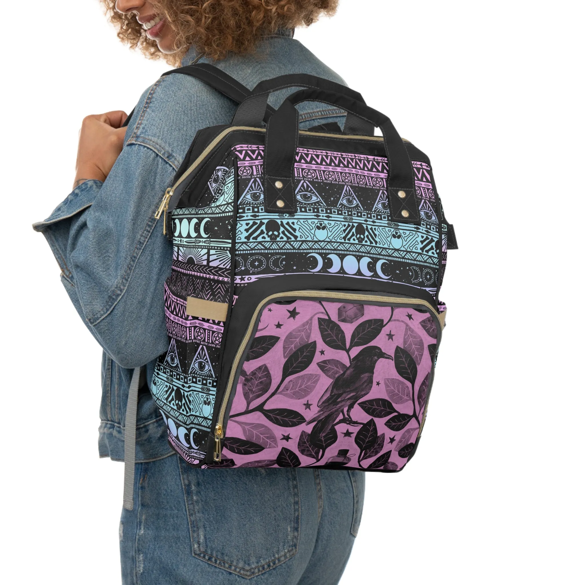 Pastel Witch Multifunctional Diaper Backpack - Pink   Turquoise