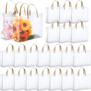 Paterr 20 Pcs Clear Gift Bags with Handles 11.8 x 9.8 x 4 Inch Reusable Frosted See Through Gift Bags Bulk for Christmas Wedding Guests Bridal Birthday Party