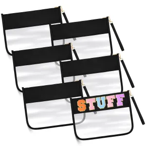 Paterr 6 Pieces Clear Makeup Bags Flat Preppy Clear Zipper Pouches DIY Cosmetic Bags with Zipper Transparent PVC Waterproof Snack Bag Travel Toiletry Bag for Women(Black)