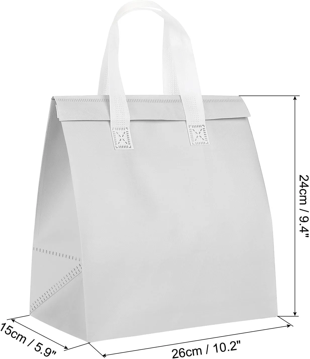 PATIKIL Insulated Take Away Bags, 25 Pcs Insulation Cooler Bag Grocery Bags Thermal Bags 9.4 x 5.9 x 10.2 Inch for Hot Cold Frozen Food Coffee Delivery, White