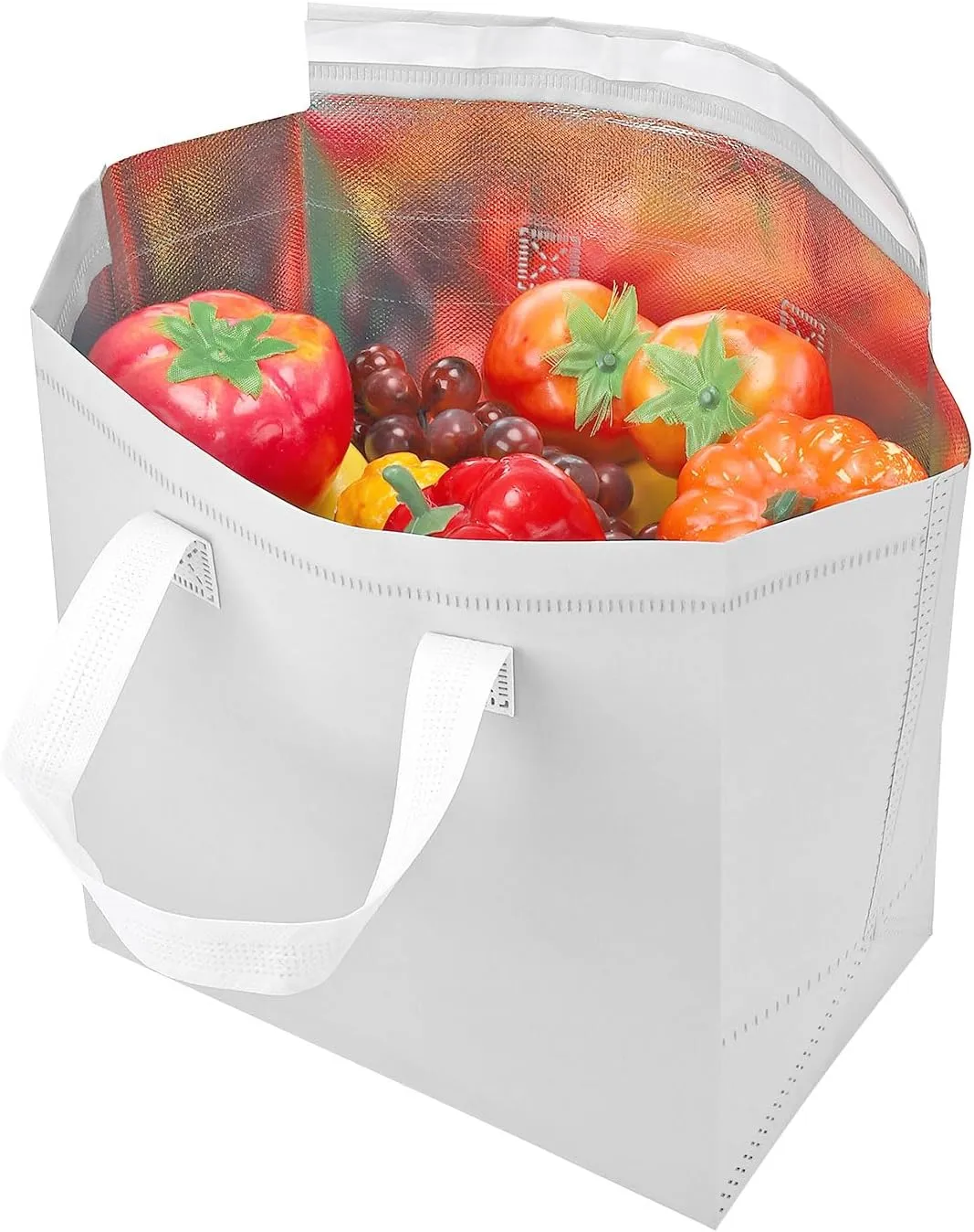 PATIKIL Insulated Take Away Bags, 25 Pcs Insulation Cooler Bag Grocery Bags Thermal Bags 9.4 x 5.9 x 10.2 Inch for Hot Cold Frozen Food Coffee Delivery, White