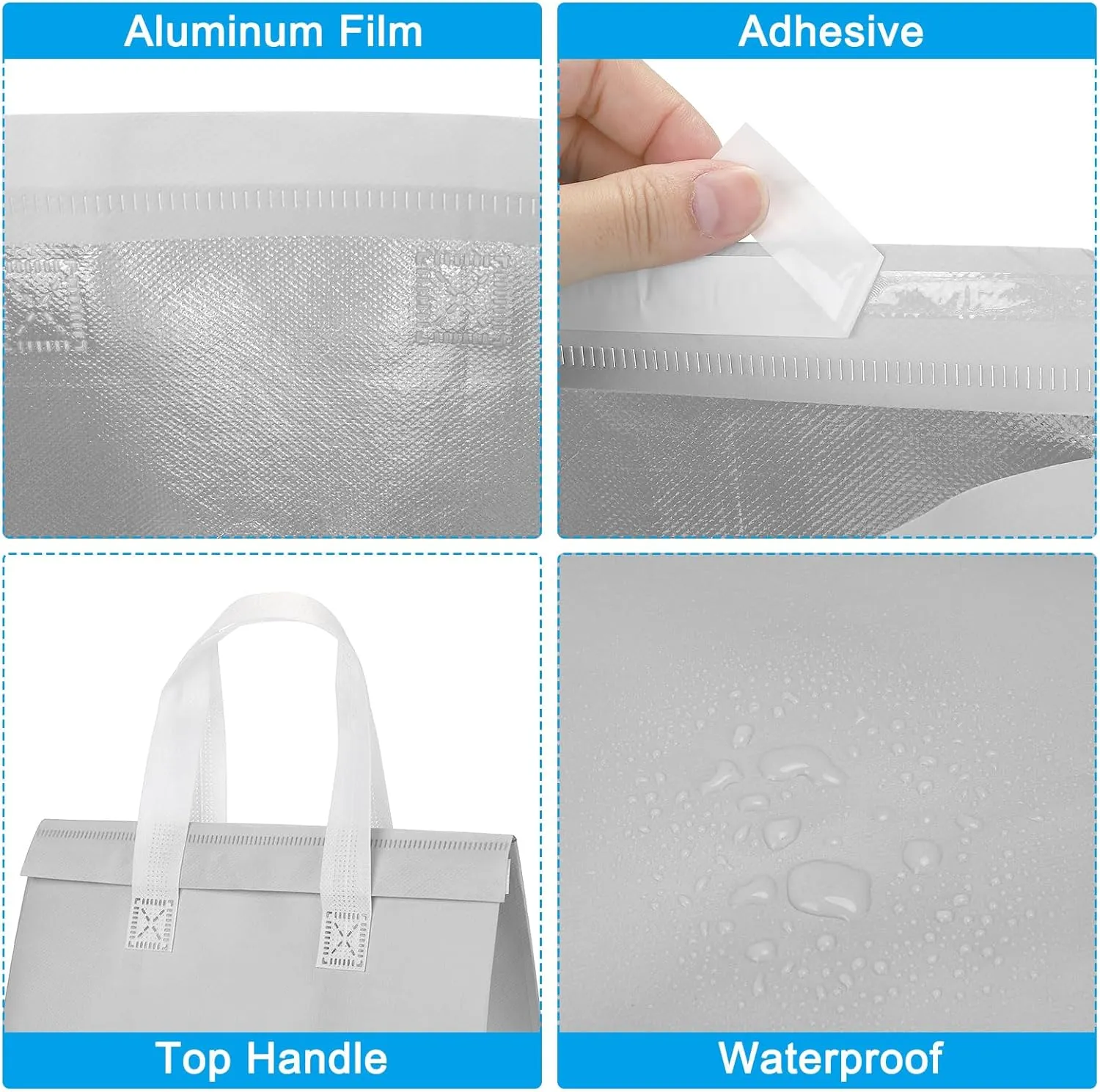 PATIKIL Insulated Take Away Bags, 25 Pcs Insulation Cooler Bag Grocery Bags Thermal Bags 9.4 x 5.9 x 10.2 Inch for Hot Cold Frozen Food Coffee Delivery, White