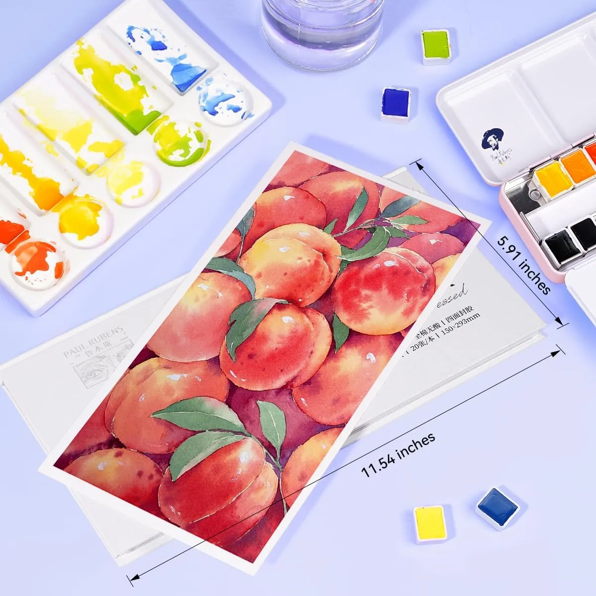 Paul Rubens Square Watercolor Block,100% Cotton Watercolor Paper Pad, 300gsm/140lb, Acid-Free, 20 Sheets Hot Press Watercolour Sketchbook for Artists Adults Students, 11.54 * 5.91 Inches