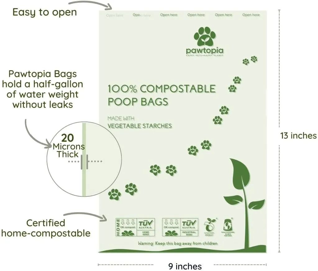 Pawtria Certified Home Compostable Dog Poop Bags (240 Bags), Biodegradable Poop Bags, Cat Litter, Vegetable Starches, Eco-friendly Dog Waste Bags, Leak proof, Easy to Open, Give Back