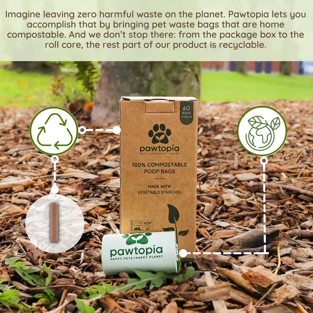 Pawtria Certified Home Compostable Dog Poop Bags (240 Bags), Biodegradable Poop Bags, Cat Litter, Vegetable Starches, Eco-friendly Dog Waste Bags, Leak proof, Easy to Open, Give Back