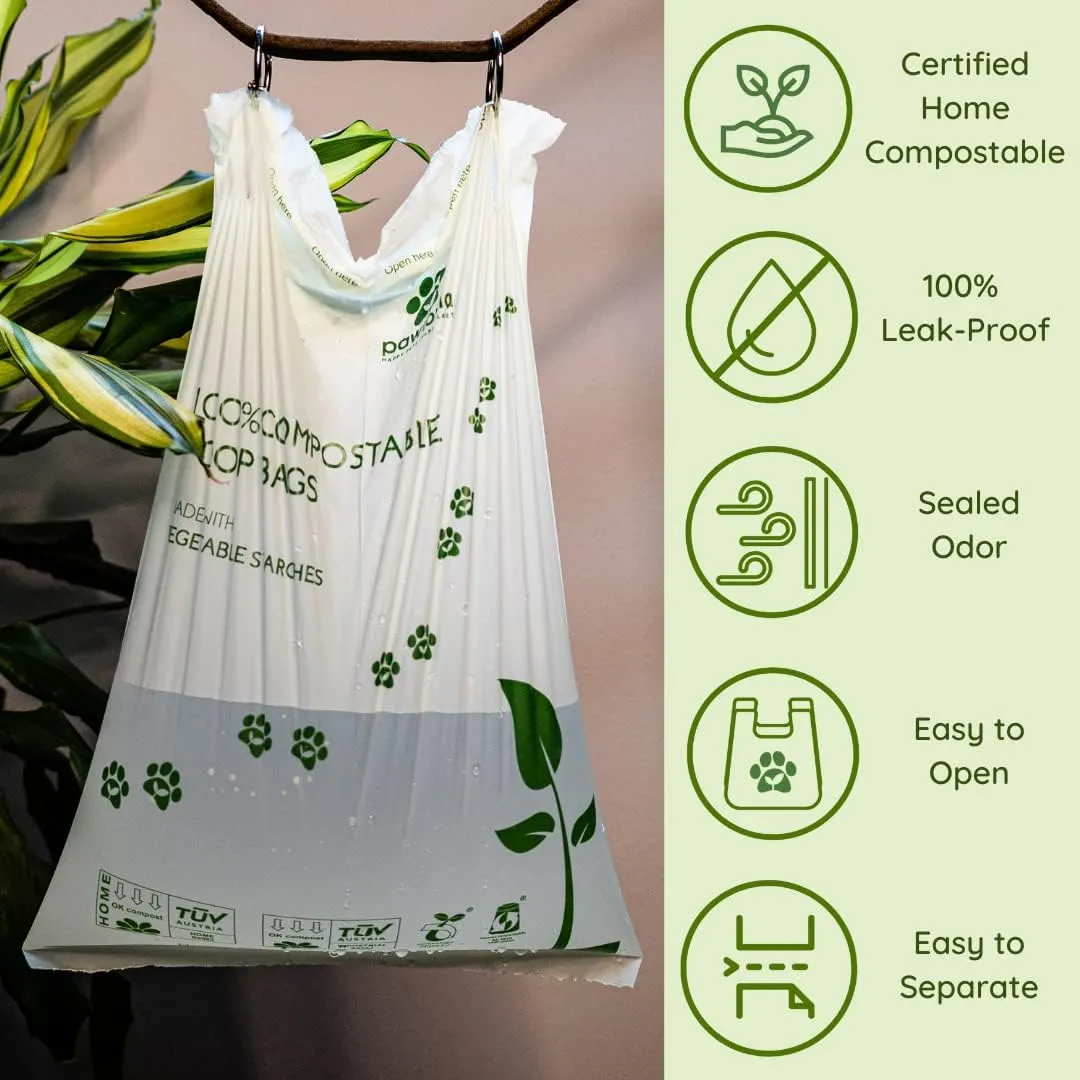 Pawtria Certified Home Compostable Dog Poop Bags (240 Bags), Biodegradable Poop Bags, Cat Litter, Vegetable Starches, Eco-friendly Dog Waste Bags, Leak proof, Easy to Open, Give Back