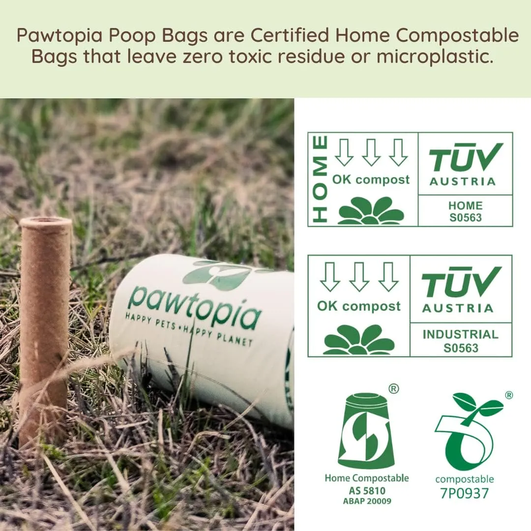 Pawtria Certified Home Compostable Dog Poop Bags (240 Bags), Biodegradable Poop Bags, Cat Litter, Vegetable Starches, Eco-friendly Dog Waste Bags, Leak proof, Easy to Open, Give Back