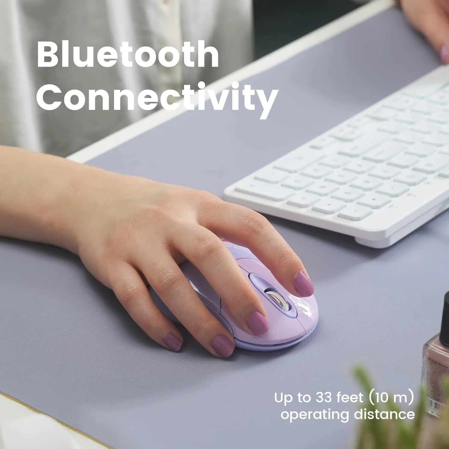 Perixx PERIMICE-802PP Wireless Bluetooth Mouse - Portable Design - Compatible with Windows, iOS, and Android PC, Laptop, Tablet, and Smartphone - Purple