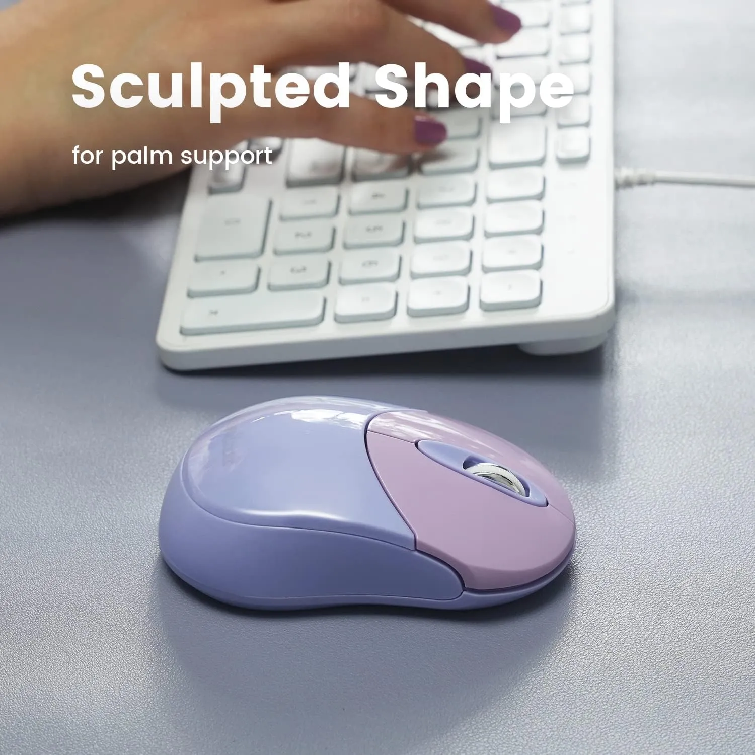 Perixx PERIMICE-802PP Wireless Bluetooth Mouse - Portable Design - Compatible with Windows, iOS, and Android PC, Laptop, Tablet, and Smartphone - Purple