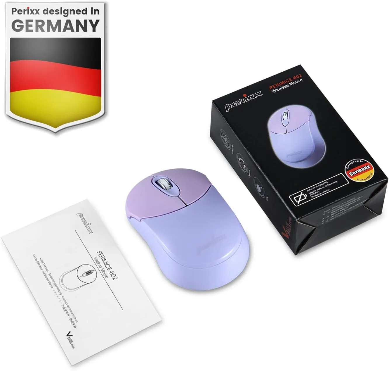 Perixx PERIMICE-802PP Wireless Bluetooth Mouse - Portable Design - Compatible with Windows, iOS, and Android PC, Laptop, Tablet, and Smartphone - Purple