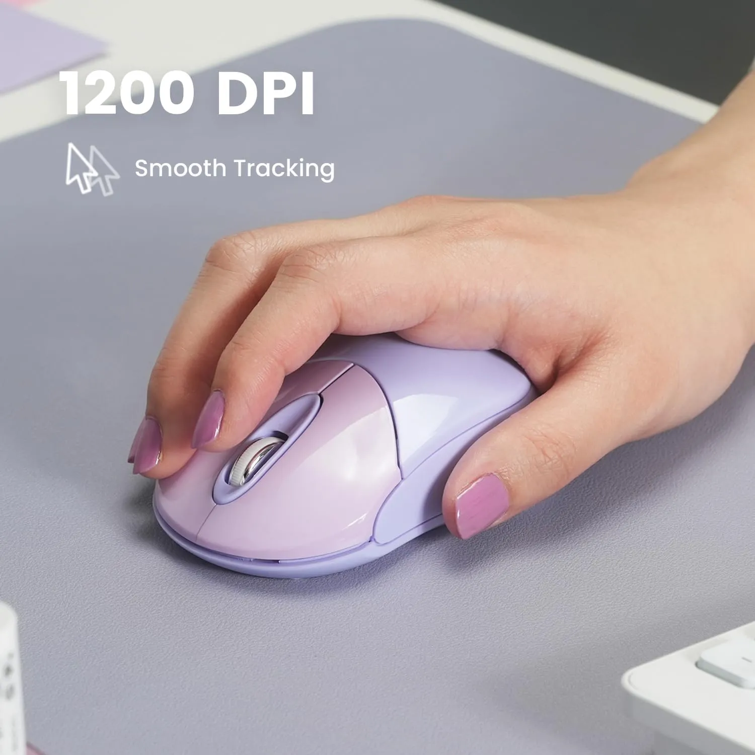 Perixx PERIMICE-802PP Wireless Bluetooth Mouse - Portable Design - Compatible with Windows, iOS, and Android PC, Laptop, Tablet, and Smartphone - Purple