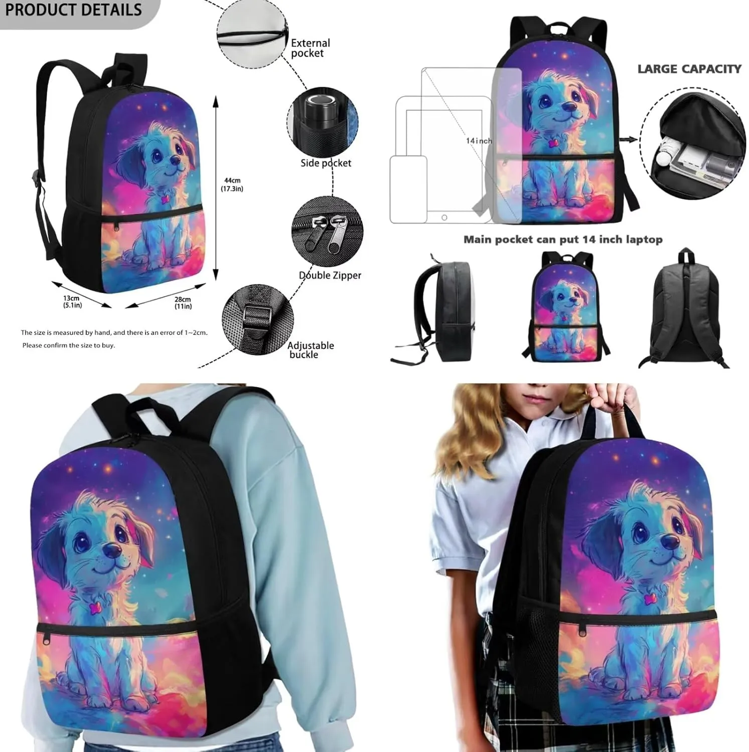 Persian Cat Kids Backpack Set of 3 with School Lunch Bags for Teen Girls Cartoon Bookbag for Kids Lightweight Soft Pencil Box for Travel Hiking Daypack