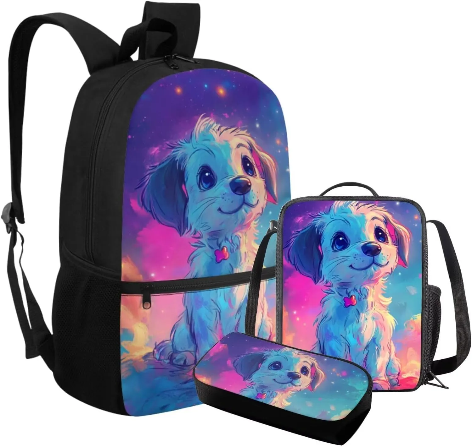 Persian Cat Kids Backpack Set of 3 with School Lunch Bags for Teen Girls Cartoon Bookbag for Kids Lightweight Soft Pencil Box for Travel Hiking Daypack