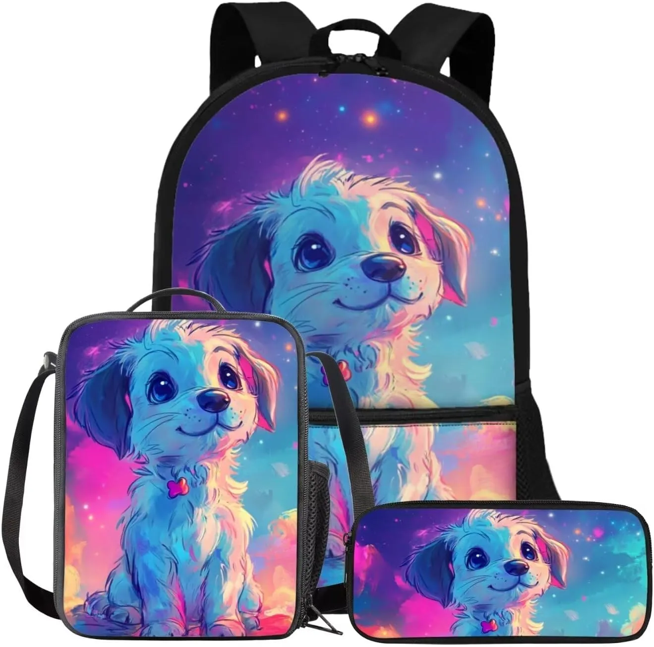 Persian Cat Kids Backpack Set of 3 with School Lunch Bags for Teen Girls Cartoon Bookbag for Kids Lightweight Soft Pencil Box for Travel Hiking Daypack