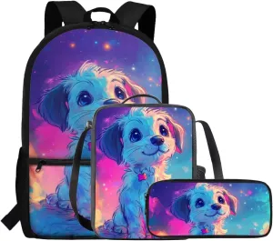 Persian Cat Kids Backpack Set of 3 with School Lunch Bags for Teen Girls Cartoon Bookbag for Kids Lightweight Soft Pencil Box for Travel Hiking Daypack