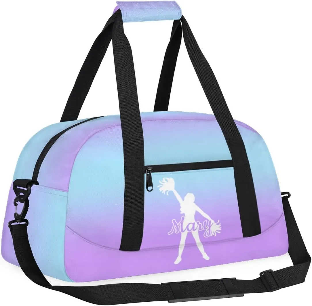 Personalized Cheer Bag Girl Sport Duffel Bag, Custom Kids Gym Bag, Customize Travel Duffle Bag with Name, Overnight Weekender Bags,Blue Purple Gradient, Cheerleading Gifts