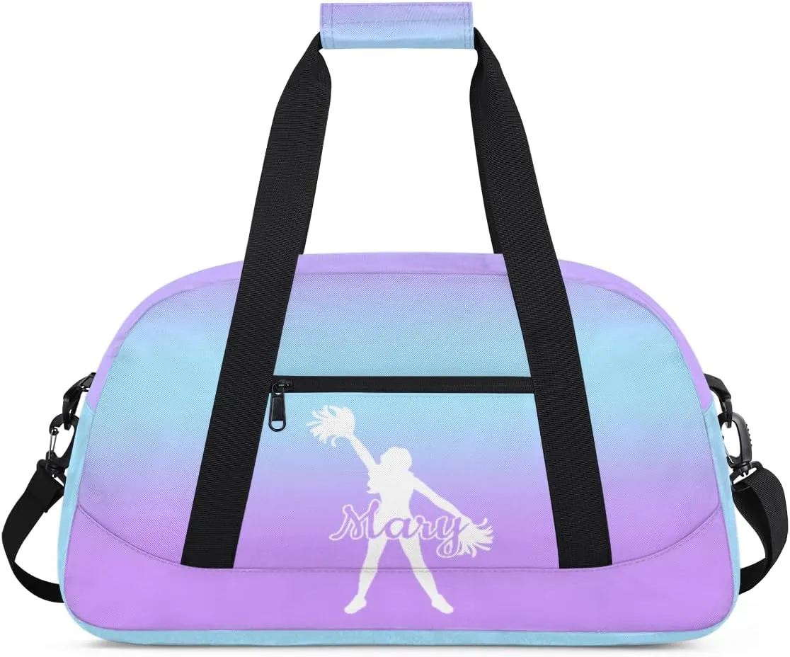 Personalized Cheer Bag Girl Sport Duffel Bag, Custom Kids Gym Bag, Customize Travel Duffle Bag with Name, Overnight Weekender Bags,Blue Purple Gradient, Cheerleading Gifts