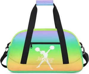 Personalized Cheer Bag Girl Sport Duffel Bag, Custom Kids Gym Bag, Customize Travel Duffle Bag with Name, Overnight Weekender Bags,Gradient Rainbow, Cheerleading Gifts