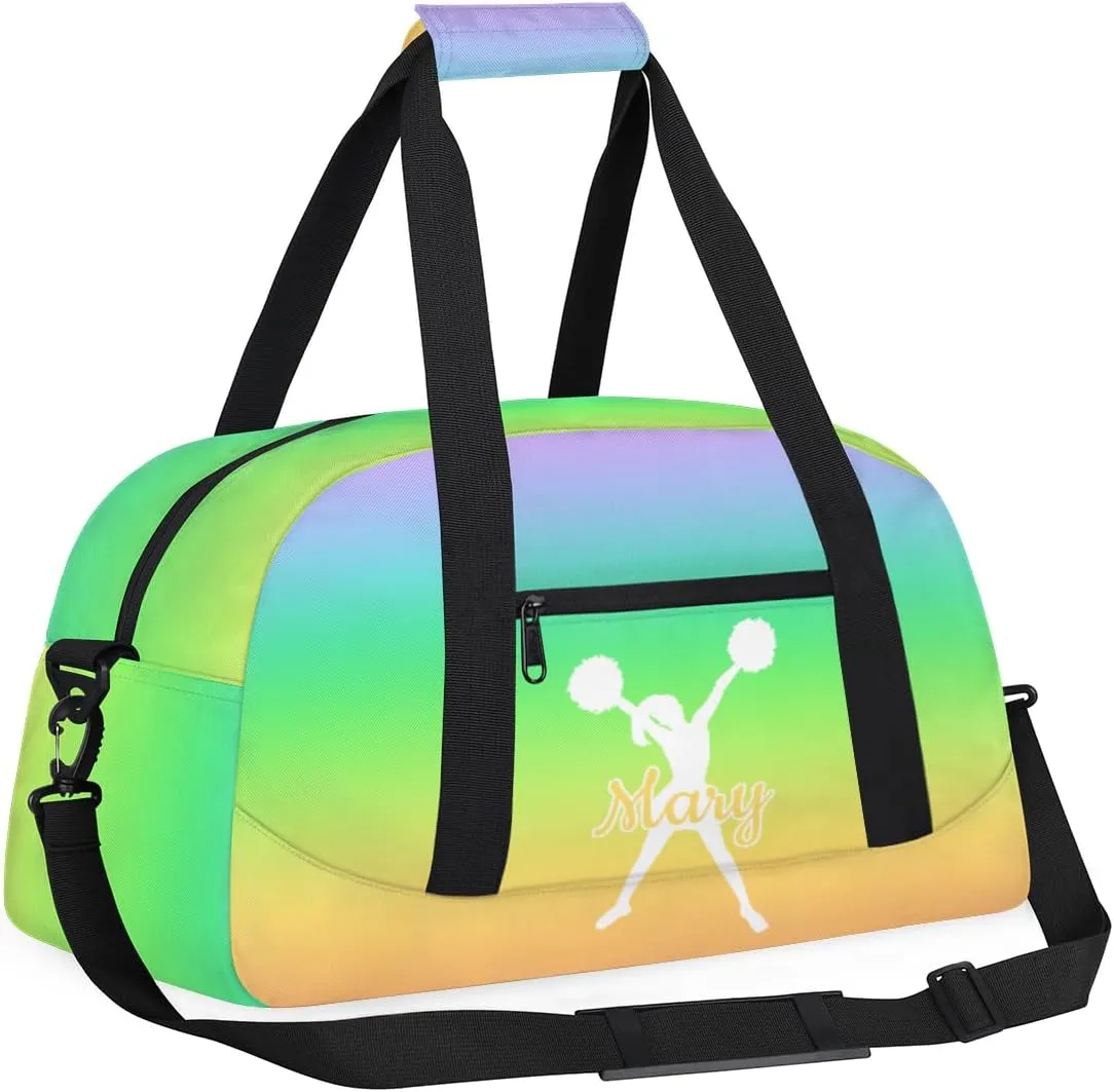 Personalized Cheer Bag Girl Sport Duffel Bag, Custom Kids Gym Bag, Customize Travel Duffle Bag with Name, Overnight Weekender Bags,Gradient Rainbow, Cheerleading Gifts