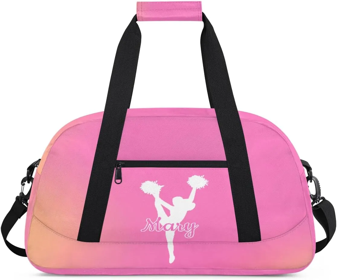 Personalized Cheer Bag Girl Sport Duffel Bag, Custom Kids Gym Bag, Customize Travel Duffle Bag with Name, Overnight Weekender Bags,Orange Pink Gradient, Cheerleading Gifts