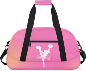 Personalized Cheer Bag Girl Sport Duffel Bag, Custom Kids Gym Bag, Customize Travel Duffle Bag with Name, Overnight Weekender Bags,Orange Pink Gradient, Cheerleading Gifts
