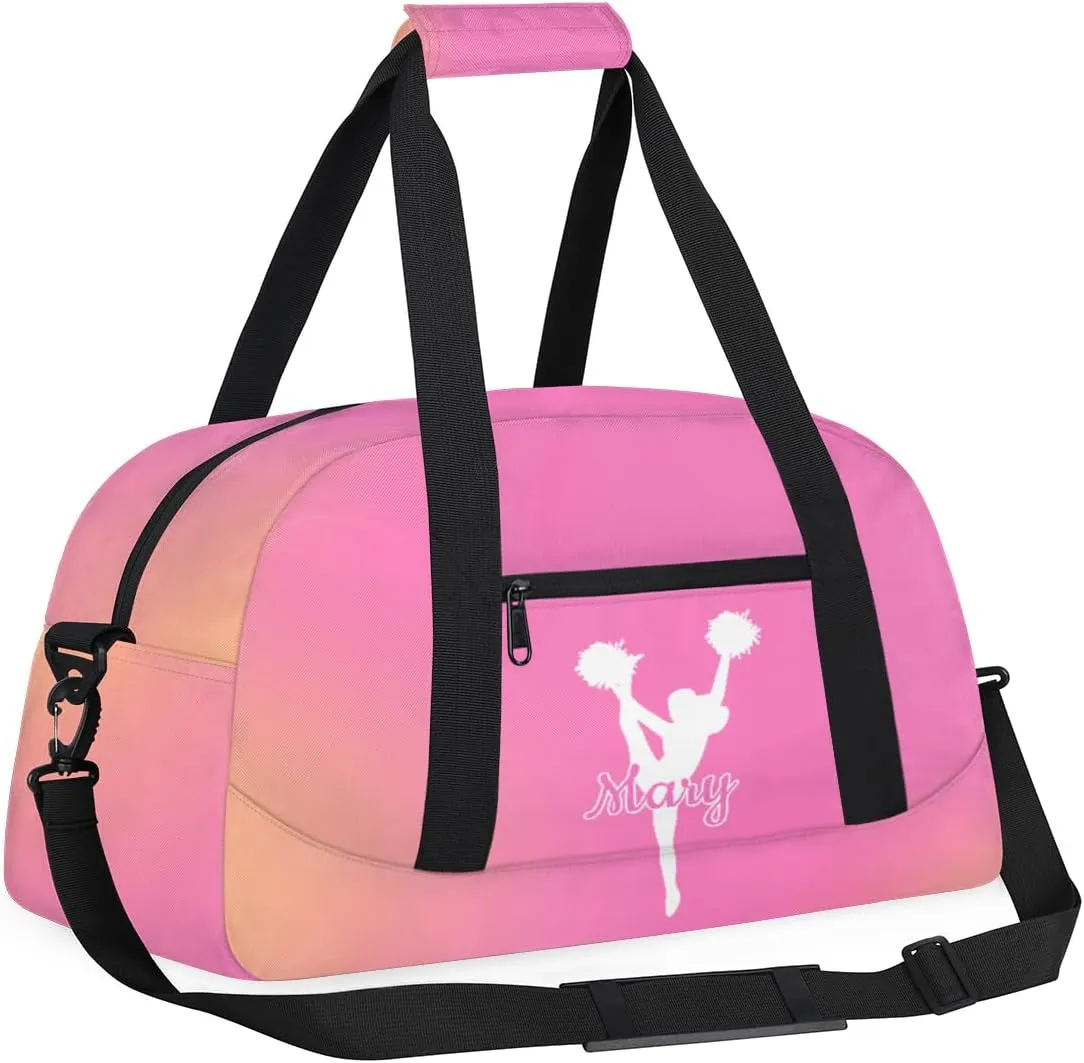 Personalized Cheer Bag Girl Sport Duffel Bag, Custom Kids Gym Bag, Customize Travel Duffle Bag with Name, Overnight Weekender Bags,Orange Pink Gradient, Cheerleading Gifts