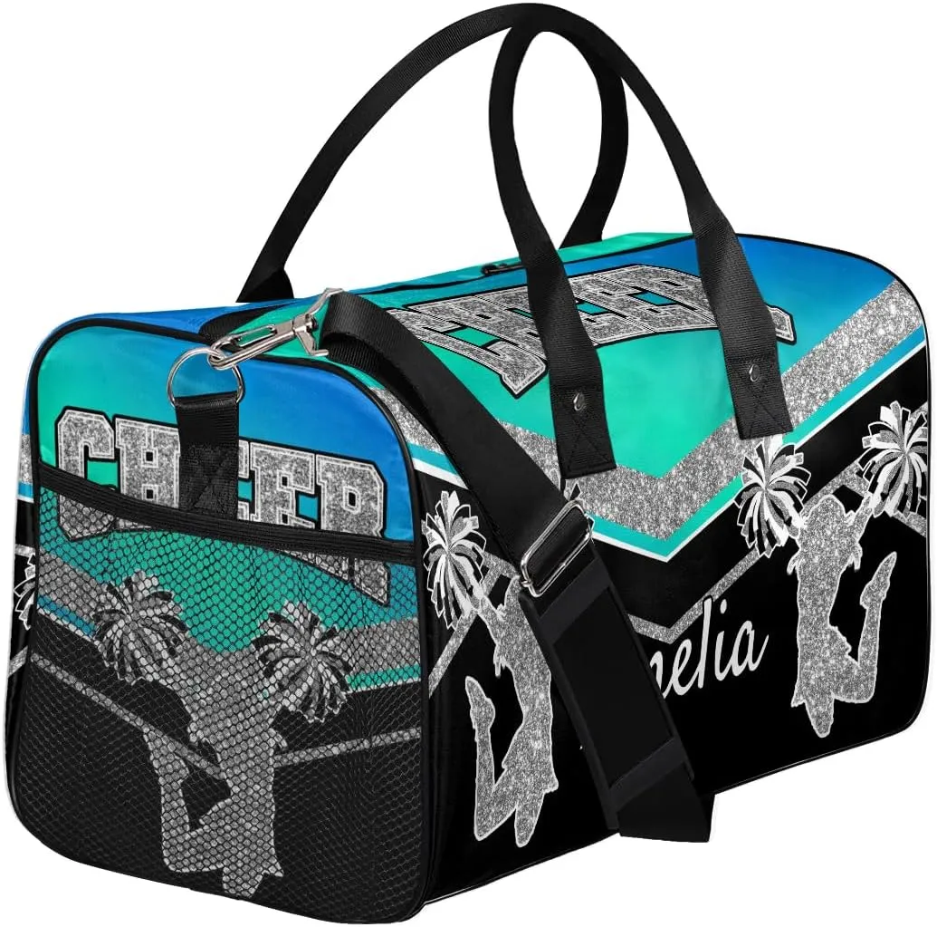 Personalized Cheer Bag with Name Blue Green Gradient Sport Duffel Bag Overnight Weekender Bags Customize Dance PracticeTravel Duffle Bag