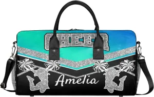 Personalized Cheer Bag with Name Blue Green Gradient Sport Duffel Bag Overnight Weekender Bags Customize Dance PracticeTravel Duffle Bag