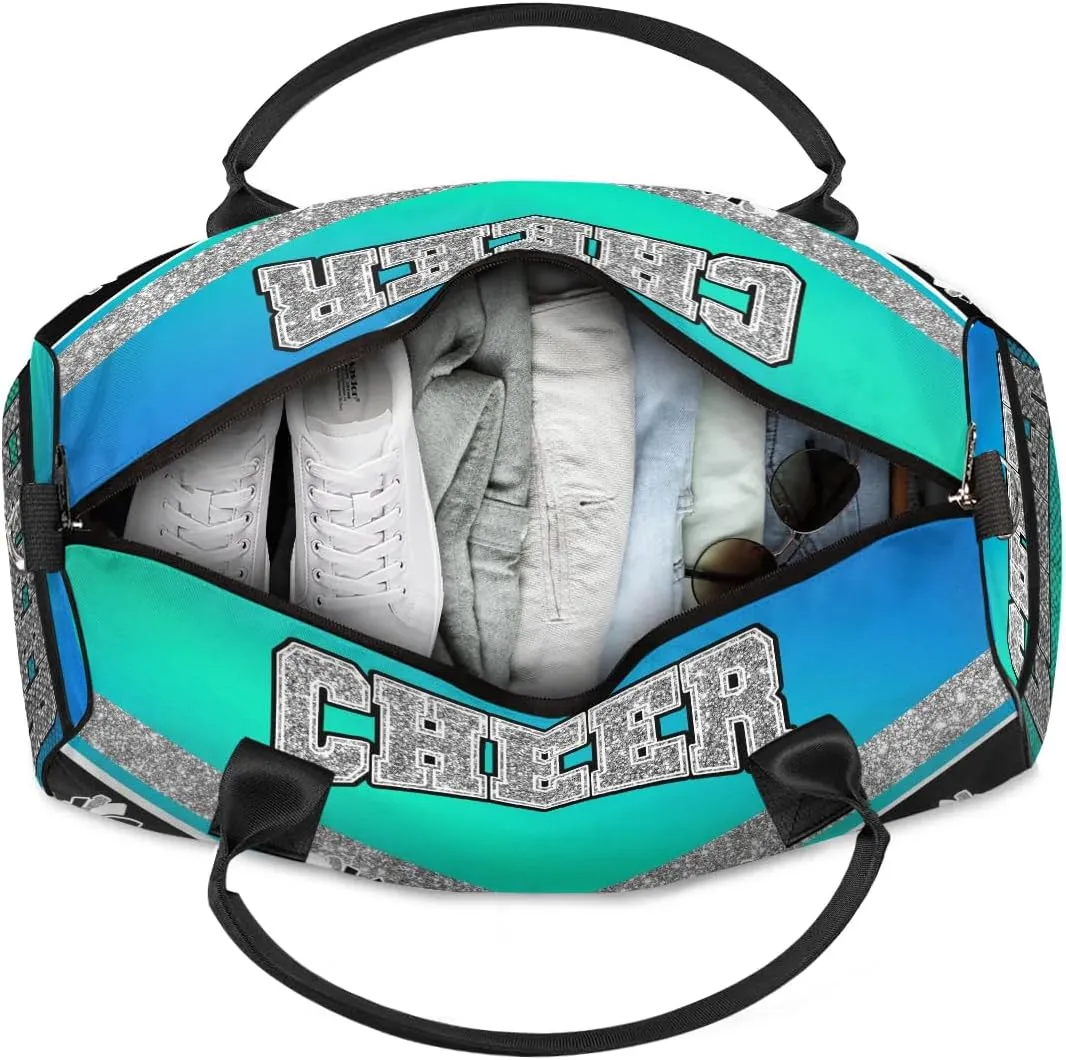 Personalized Cheer Bag with Name Blue Green Gradient Sport Duffel Bag Overnight Weekender Bags Customize Dance PracticeTravel Duffle Bag