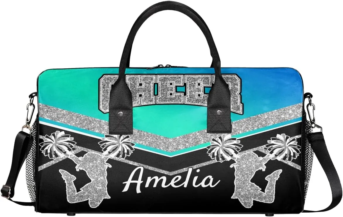 Personalized Cheer Bag with Name Blue Green Gradient Sport Duffel Bag Overnight Weekender Bags Customize Dance PracticeTravel Duffle Bag