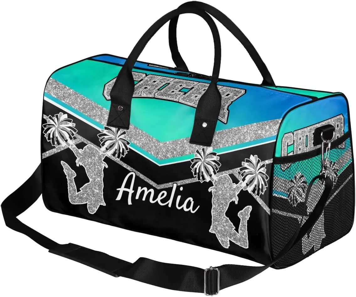 Personalized Cheer Bag with Name Blue Green Gradient Sport Duffel Bag Overnight Weekender Bags Customize Dance PracticeTravel Duffle Bag