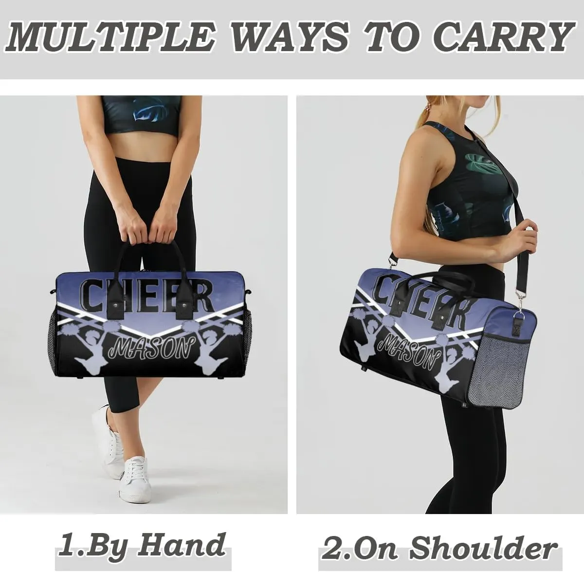 Personalized Cheer Bags for Cheerleaders, Custom Name Sport Gym Duffel Bags, Customized Travel Overnight Weekender Bags Personalized Cheerleading Gifts, Cobalt Blue Gradient