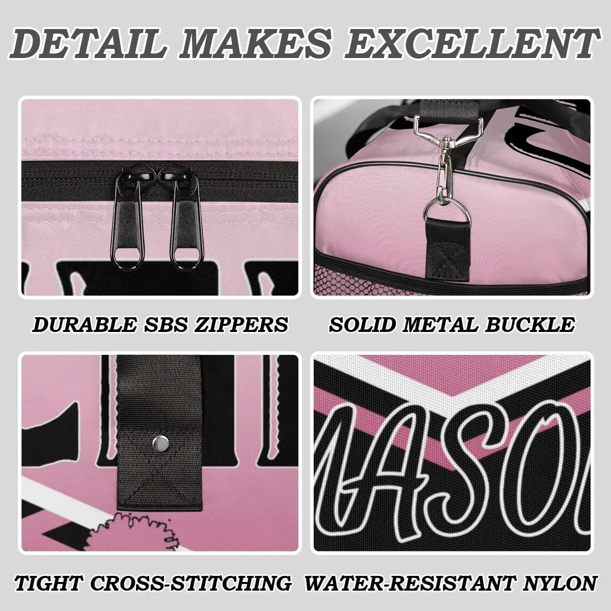 Personalized Cheer Bags for Cheerleaders, Custom Name Sport Gym Duffel Bags, Customized Travel Overnight Weekender Bags Personalized Cheerleading Gifts, Dark Pink Gradient