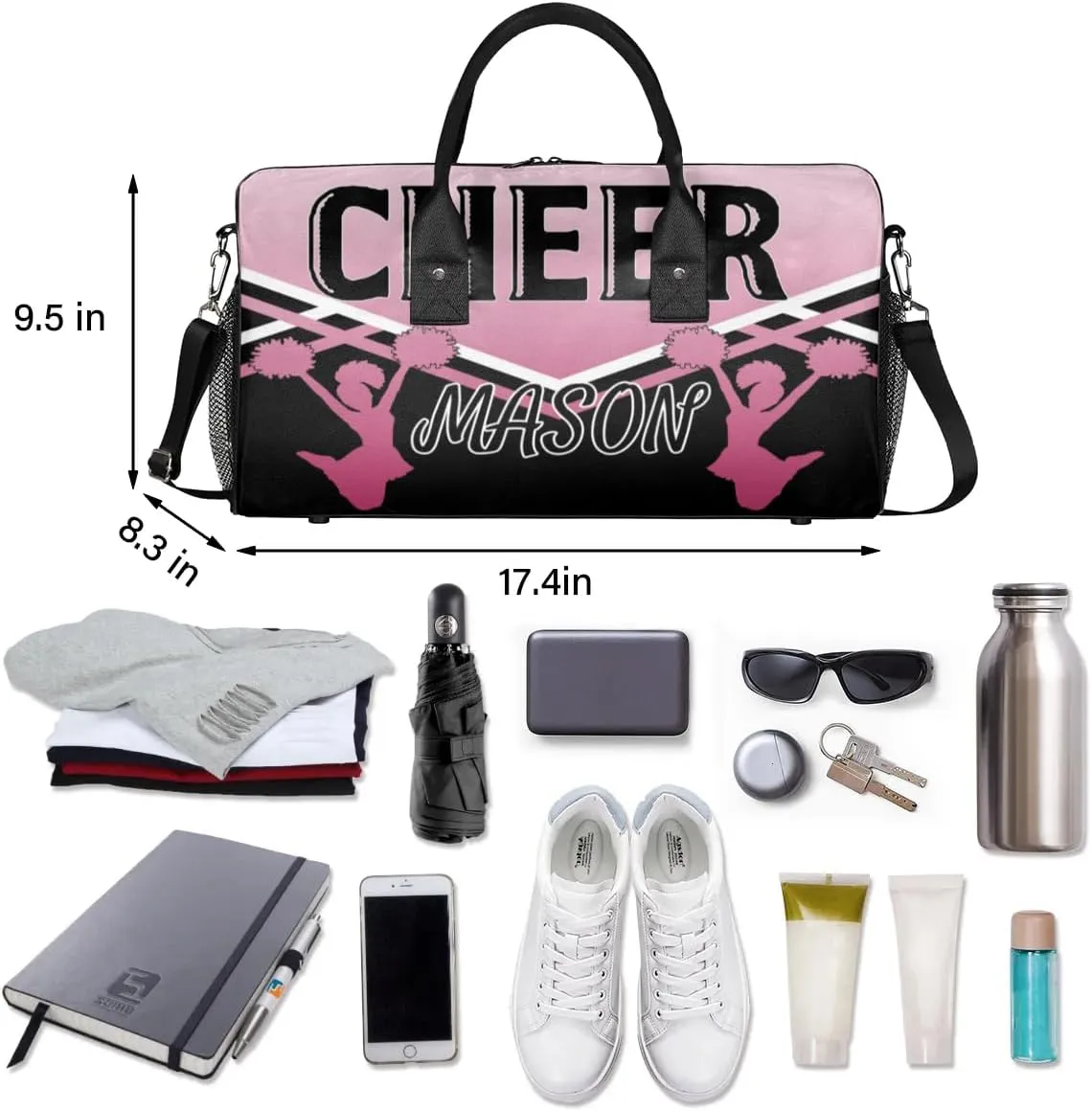 Personalized Cheer Bags for Cheerleaders, Custom Name Sport Gym Duffel Bags, Customized Travel Overnight Weekender Bags Personalized Cheerleading Gifts, Dark Pink Gradient