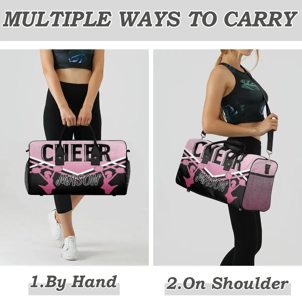 Personalized Cheer Bags for Cheerleaders, Custom Name Sport Gym Duffel Bags, Customized Travel Overnight Weekender Bags Personalized Cheerleading Gifts, Dark Pink Gradient
