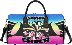 Personalized Cheer Bags for Cheerleaders Custom Sport Duffel Bag Gym Bag Travel Duffle Bag Overnight Weekender Bag with Name Blue Pink Gradient