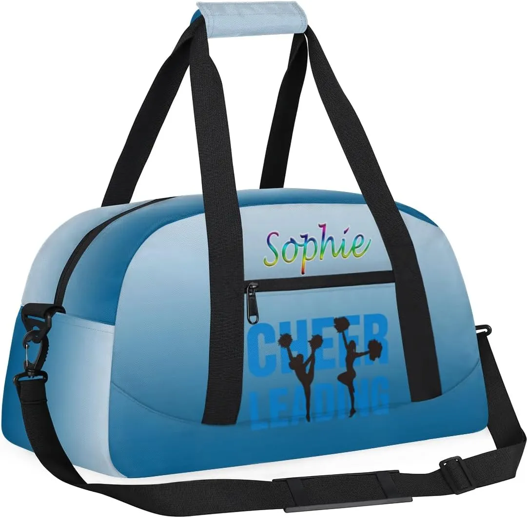 Personalized Cheer Gym Bag, Custom Sport Duffel Bag for Cheerleader, Dance Bag Overnight Weekender Bags Travel Duffel Bag for Women, Blue Gradient Cheer