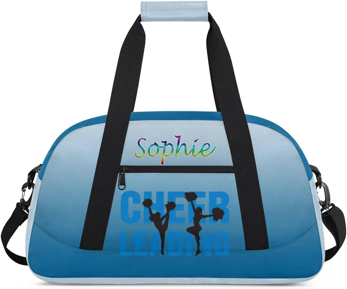 Personalized Cheer Gym Bag, Custom Sport Duffel Bag for Cheerleader, Dance Bag Overnight Weekender Bags Travel Duffel Bag for Women, Blue Gradient Cheer
