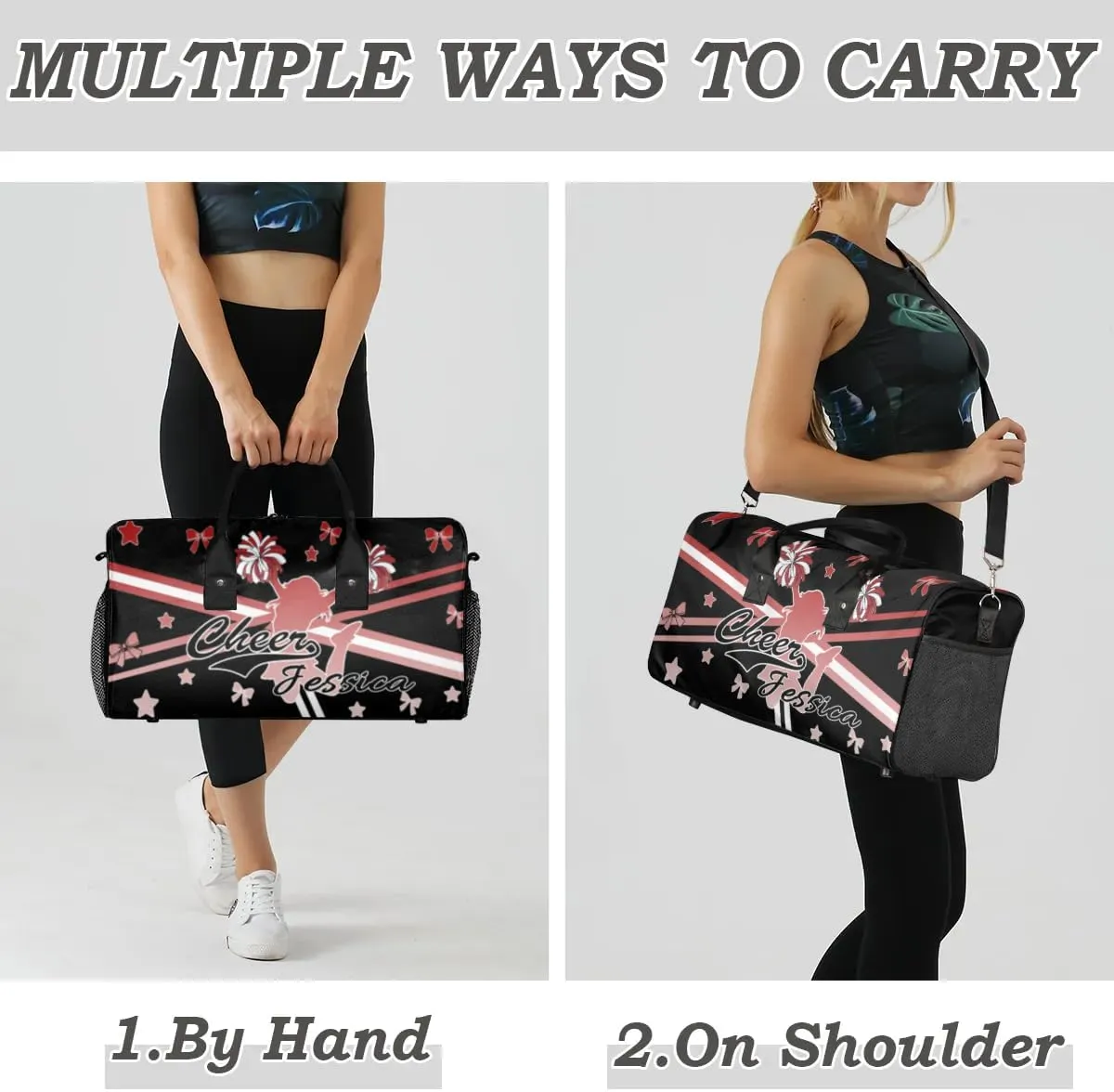 Personalized Cheer Sports Bag for Cheerleader, Deep Red Gradient Custom Gymnastics Gym Duffel Bags Cheer Competition Gift with Your Name Ballet Dance Overnight Weekender Bag