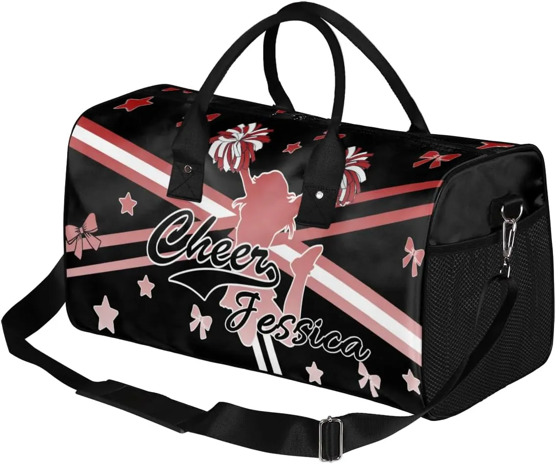 Personalized Cheer Sports Bag for Cheerleader, Deep Red Gradient Custom Gymnastics Gym Duffel Bags Cheer Competition Gift with Your Name Ballet Dance Overnight Weekender Bag
