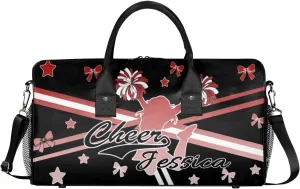 Personalized Cheer Sports Bag for Cheerleader, Deep Red Gradient Custom Gymnastics Gym Duffel Bags Cheer Competition Gift with Your Name Ballet Dance Overnight Weekender Bag