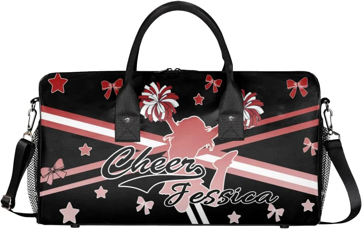 Personalized Cheer Sports Bag for Cheerleader, Deep Red Gradient Custom Gymnastics Gym Duffel Bags Cheer Competition Gift with Your Name Ballet Dance Overnight Weekender Bag