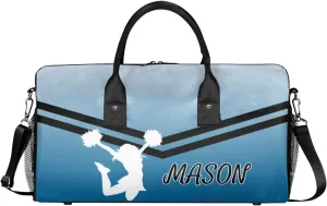 Personalized Cheerleader Cheer Bag for Women, Sport Duffel Bag with Name Customized Travel Overnight Weekender Bags, Blue Gradient Cheerleader Silhouette