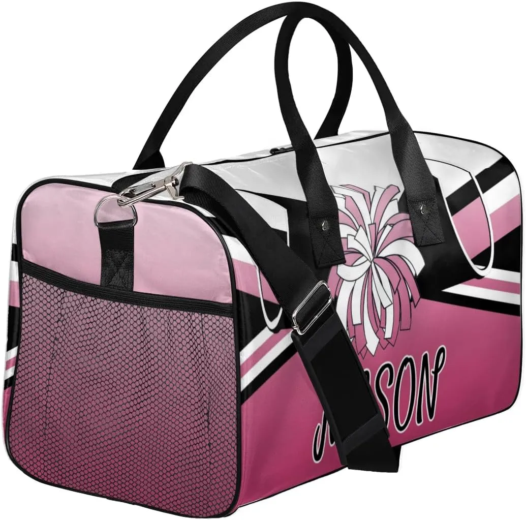 Personalized Cheerleader Cheer Bag Sport Duffel Bag with Name for Women Customized Travel Overnight Weekender Bags, Dark Pink Gradient Cheerleading